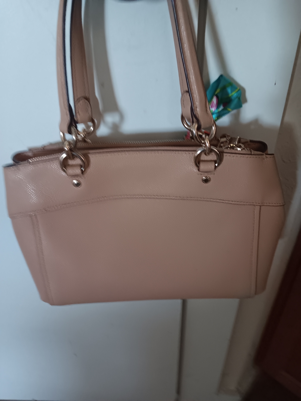 Coach Blush Pink Leather Shoulder Tote with Floral Scarf Accent - Picture 2 of 5